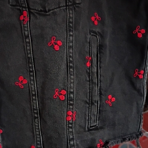 Wild Fable Black Jean Jacket with Red Floral Embroidery - Picture 2 of 7